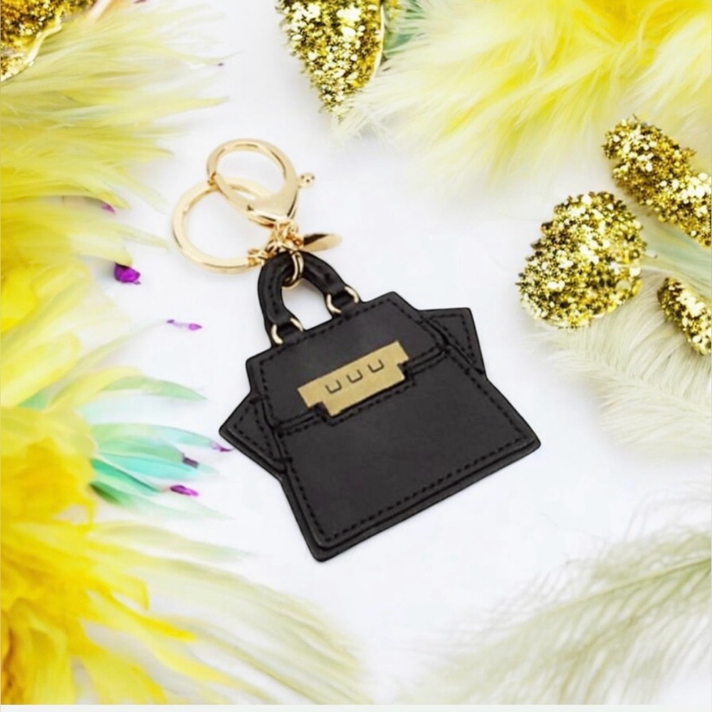 ZAC POSEN BLACK Leather Handbag Key Chain NWT